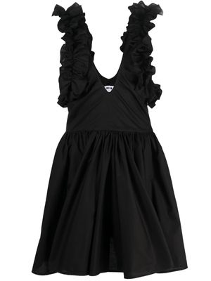 MSGM ruffled-trim V-neck dress - Black