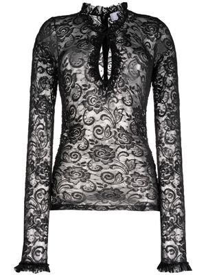 MSGM semi-sheer floral-lace blouse - Black