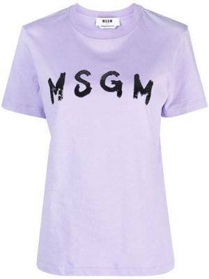 MSGM sequin logo-detail cotton T-shirt - Purple