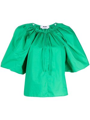 MSGM short-puff-sleeve cropped cotton blouse - Green