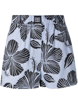 MSGM striped floral-print shorts - Blue