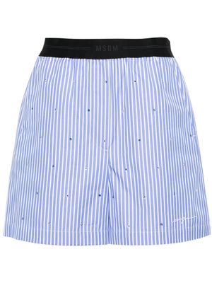 MSGM striped rhinestone-embellished cotton shorts - Blue