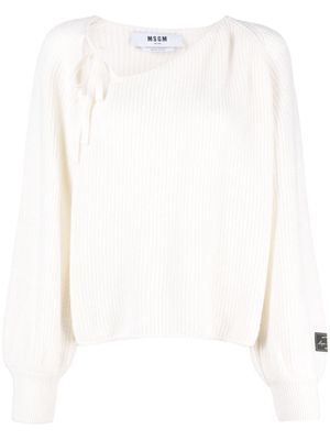 MSGM tie-detail ribbed jumper - Neutrals