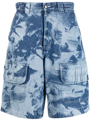 MSGM tie-dye denim cargo shorts - Blue