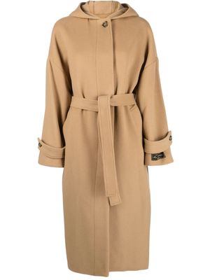 MSGM tied-waist hooded coat - Neutrals