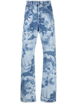 MSGM tropical-print straight-leg jeans - Blue