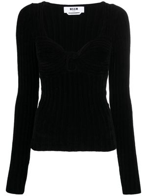 MSGM twist-front ribbed long-sleeve top - Black