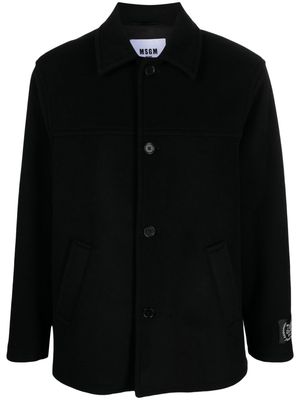 MSGM Wool Coating logo-patch coat - Black
