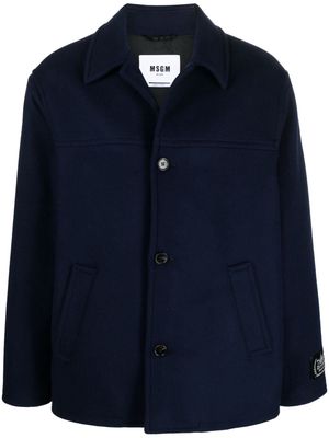 MSGM Wool Coating logo-patch jacket - Blue