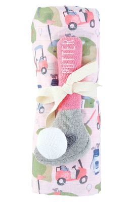 Mud Pie Golf Swaddle & Rattle Set in Pink