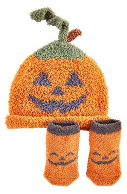 Mud Pie Halloween Chenille Hat & Socks Set in Orange
