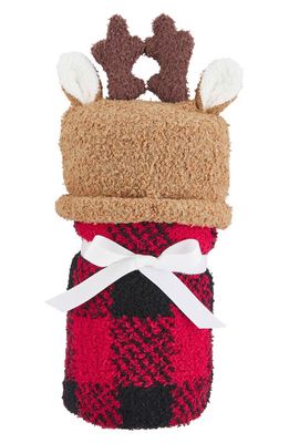 Mud Pie Reindeer Blanket & Hat Set in Red