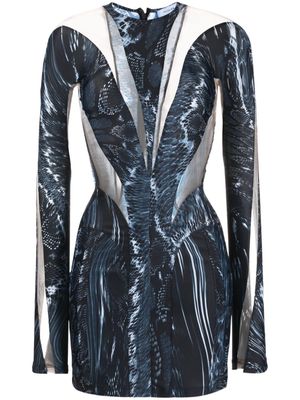 Mugler abstract-print sheer-panelled minidress - Blue