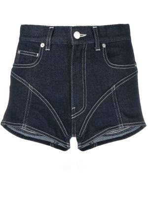Mugler contrast-stitch denim shorts - Blue
