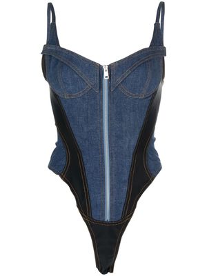 Mugler corset-style denim bodysuit - Blue