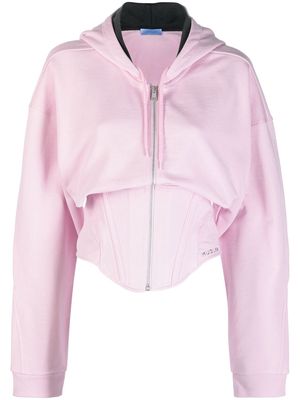 Mugler cropped corset-style cotton hoodie - Pink