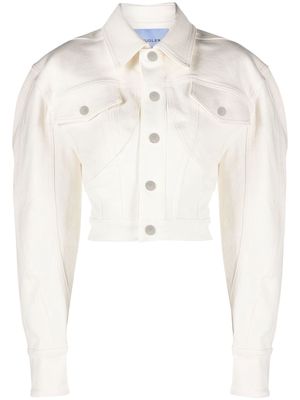 Mugler cropped seam-detail denim jacket - White