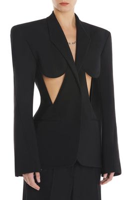 MUGLER Cutout Detail Single Breasted Gabardine Blazer in Black