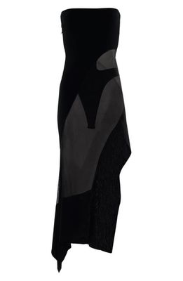 MUGLER Cutout Illusion Panel Strapless Bodysuit Dress in B1999 Black /Black