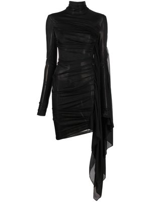 Mugler draped-design long-sleeve minidress - Black