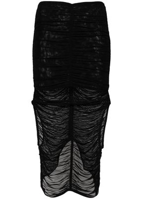 Mugler draped mesh midi skirt - Black