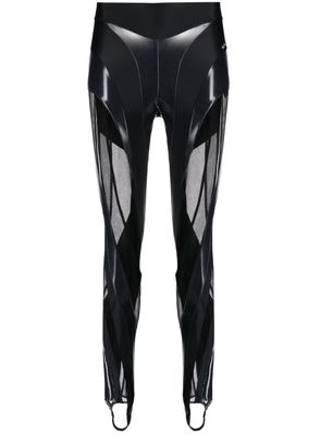 Mugler glossy sheer-panelled spiral leggings - Black