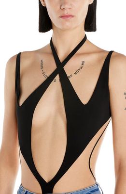 MUGLER Illusion Mesh Cutout Bodysuit in Black Nude 01