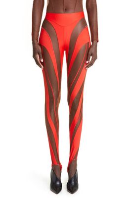 MUGLER Illusion Spiral Stirrup Leggings in B3302 Red /Nude 02