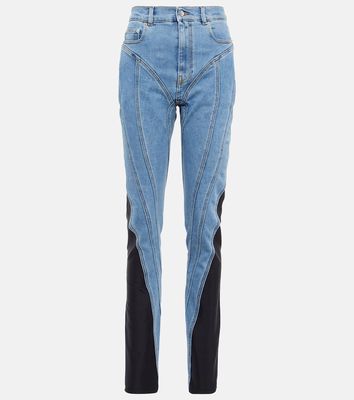 Mugler Jersey-paneled high-rise slim jeans