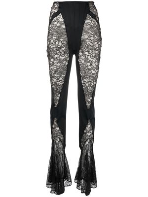 Mugler lace-panel flared trousers - Black
