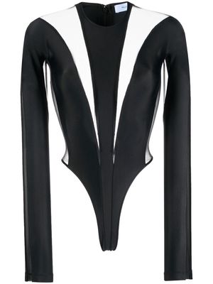 Mugler logo-plaque sheer panelled bodysuit - Black