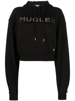 Mugler logo-print cropped hoodie - Black