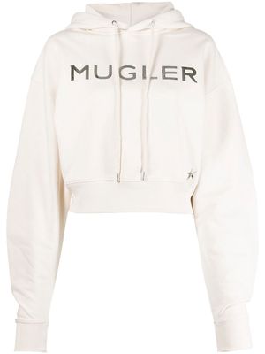 Mugler logo-print cropped hoodie - Neutrals