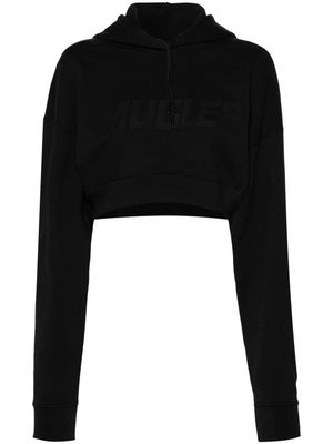 Mugler logo-raised cropped hoodie - Black