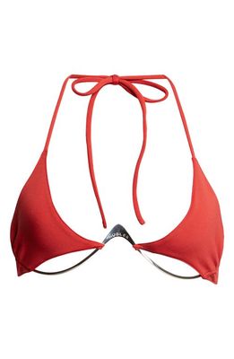 MUGLER Logo Underwire Halter Bikini Top in Dark Red