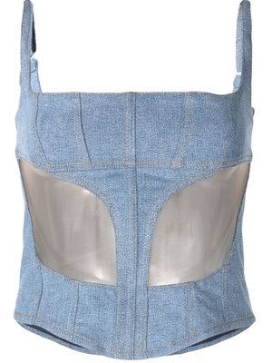 Mugler mesh-detail denim corset - Blue