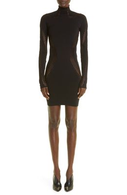 MUGLER Mesh Panel Long Sleeve Body-Con Minidress in Black