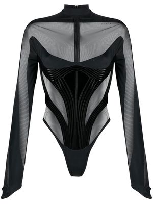 Mugler mesh-panelling corseted bodysuit - Black