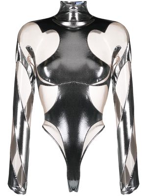 Mugler metallic cut-out bodysuit - Silver