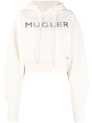 Mugler metallic-logo cropped hoodie - Neutrals