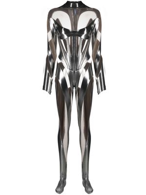 Mugler metallic panelled bodysuit - Silver