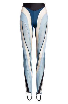 MUGLER Multicolor Mesh Panel Leggings in Black/White/Blue