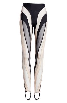 MUGLER Multicolor Sheer Spiral Stirrup Leggings in Multi Black/Nude 01