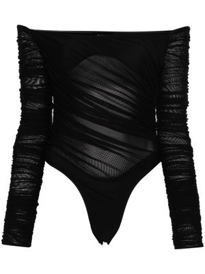 Mugler off-shoulder mesh bodysuit - Black
