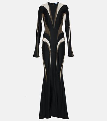 Mugler Paneled tulle and jersey gown