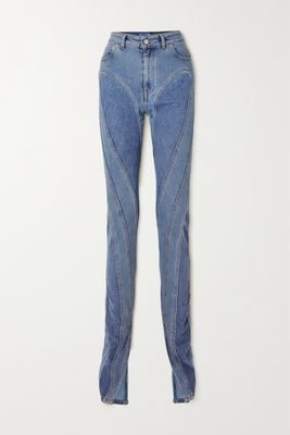 Mugler - Paneled Two-tone High-rise Skinny Jeans - Blue