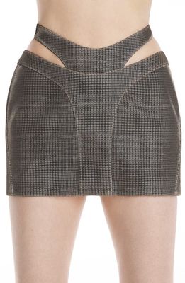 MUGLER Plaid Double Waist Tweed Miniskirt in Black Multi