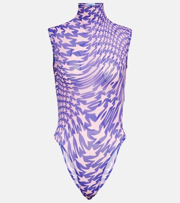 Mugler Printed high-neck mesh bodysuit