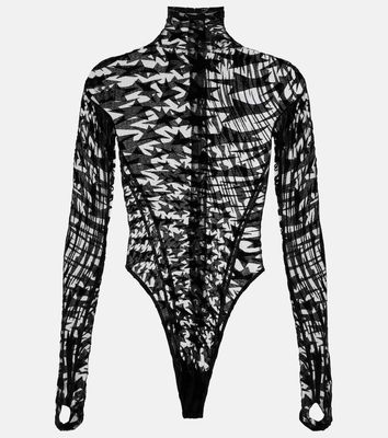 Mugler Printed mesh turtleneck bodysuit
