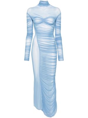 Mugler ruched mesh maxi dress - Blue